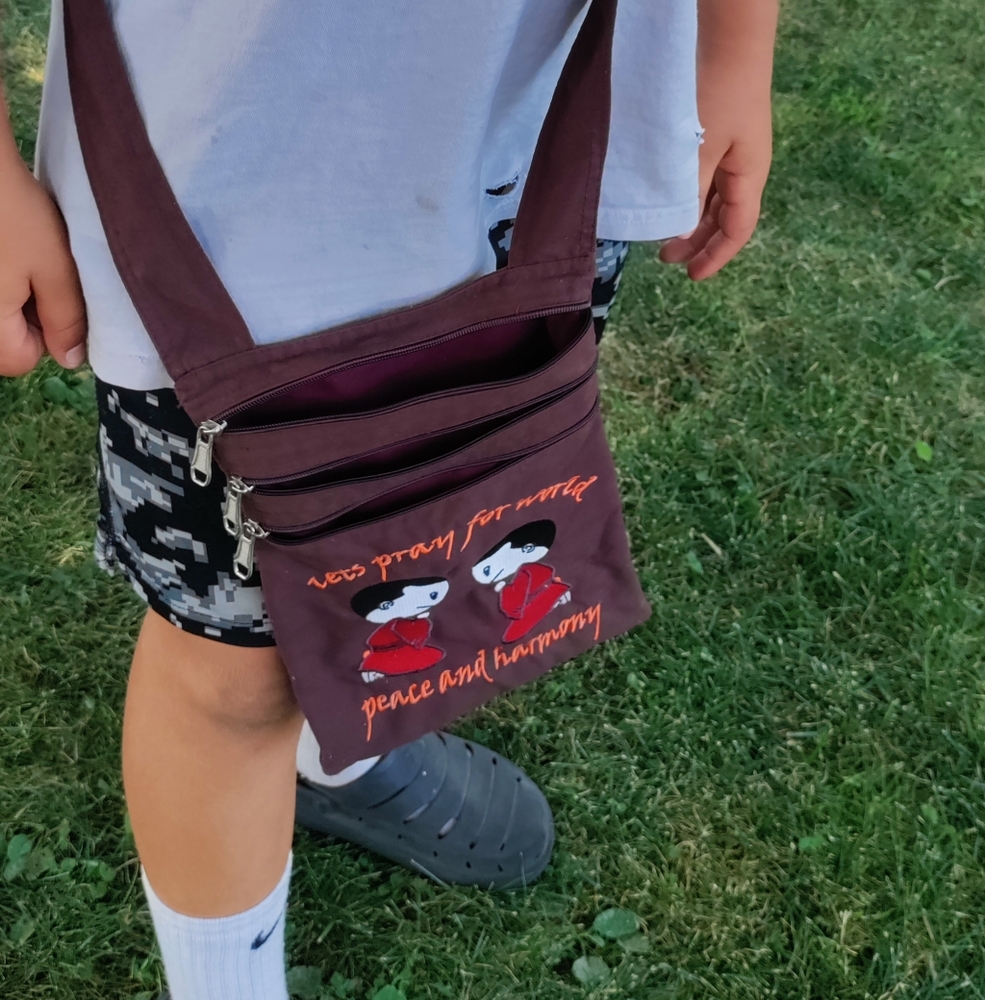 Brown Crossbody Bag with Peace Print